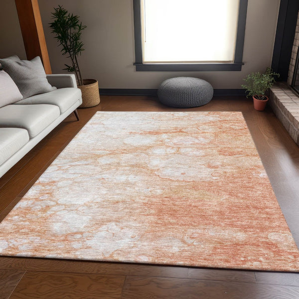HomeRoots 5' X 8' Coral And Ivory Abstract Washable Area Rug – Durable, Stylish, Stain Resistant with UV Protection 656755