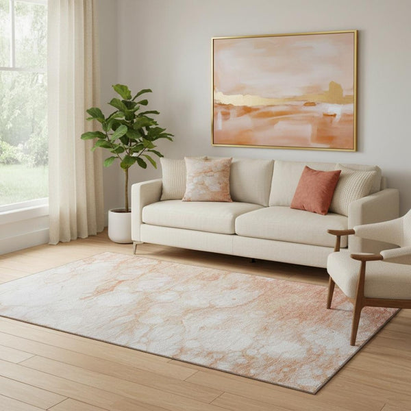 HomeRoots 5' X 8' Coral And Ivory Abstract Washable Area Rug – Durable, Stylish, Stain Resistant with UV Protection 656755
