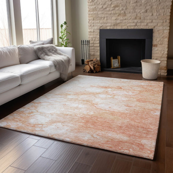 HomeRoots 5' X 8' Coral And Ivory Abstract Washable Area Rug – Durable, Stylish, Stain Resistant with UV Protection 656755