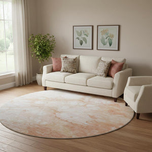 HomeRoots 8' Coral and Ivory Modern Abstract Washable Round Rug - Durable, UV Resistant and Family-Friendly Design 656756