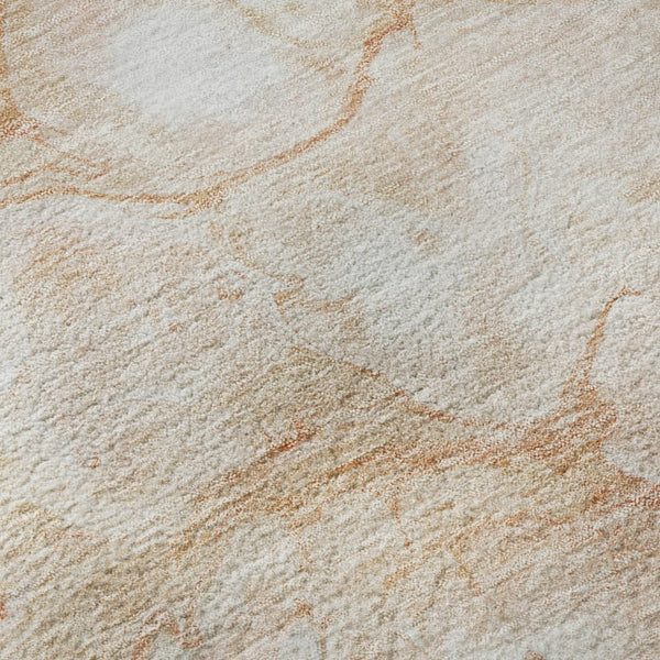 HomeRoots 8' Coral and Ivory Modern Abstract Washable Round Rug - Durable, UV Resistant and Family-Friendly Design 656756