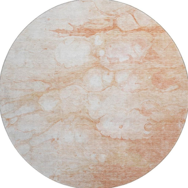 HomeRoots 8' Coral and Ivory Modern Abstract Washable Round Rug - Durable, UV Resistant and Family-Friendly Design 656756