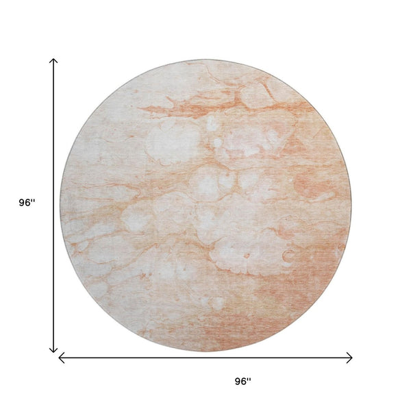 HomeRoots 8' Coral and Ivory Modern Abstract Washable Round Rug - Durable, UV Resistant and Family-Friendly Design 656756