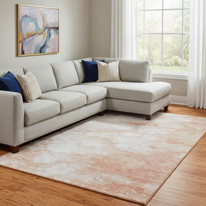 HomeRoots 8' X 10' Coral and Ivory Abstract Washable Area Rug – Stain-Resistant, UV-Protected, Soft & Stylish 656757