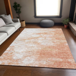 HomeRoots 8' X 10' Coral and Ivory Abstract Washable Area Rug – Stain-Resistant, UV-Protected, Soft & Stylish 656757