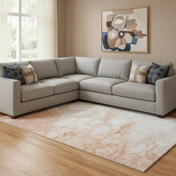 HomeRoots 9' X 12' Coral & Ivory Abstract Washable Area Rug - Modern Design, Durable, UV-Protected & Easy Care 656758