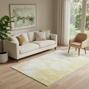 HomeRoots 5' X 8' Gold and Ivory Abstract Washable Area Rug - Durable, Stylish, UV Protected for Modern Homes 656761