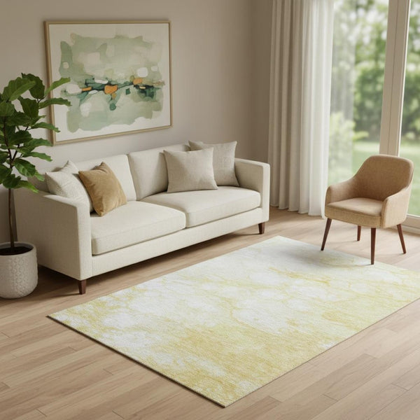 HomeRoots 5' X 8' Gold and Ivory Abstract Washable Area Rug - Durable, Stylish, UV Protected for Modern Homes 656761