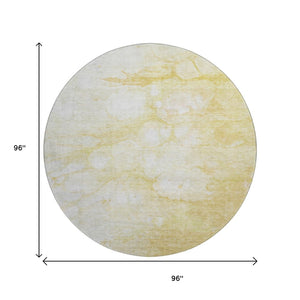 HomeRoots 8' Gold and Ivory Abstract Round Rug - Washable, UV-Protected, Stylish for High-Traffic Spaces 656762