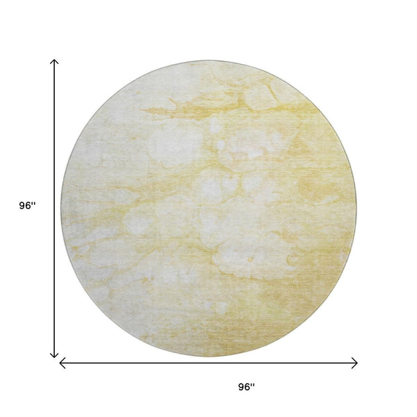 HomeRoots 8' Gold and Ivory Abstract Round Rug - Washable, UV-Protected, Stylish for High-Traffic Spaces 656762