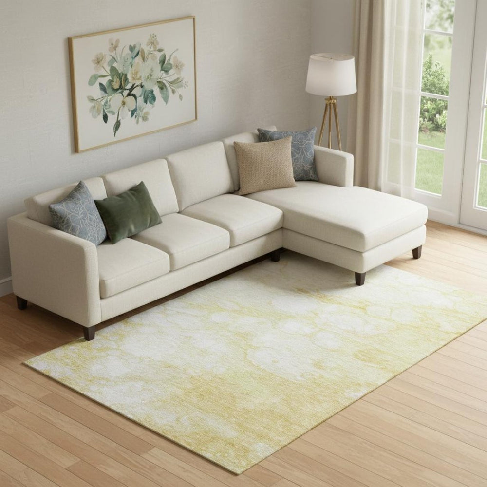 HomeRoots 8' X 10' Gold and Ivory Abstract Area Rug - Washable, UV-Protected, Durable for Modern Homes 656763