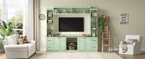 English Elm Unique Low Profile Media Console with Led Lighting Glass Shelves Fits Tvs to 105 Mint Green N721S000077M