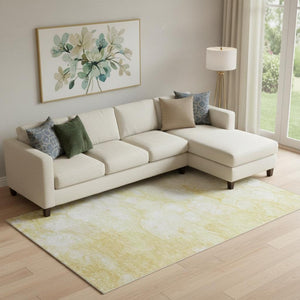 HomeRoots 9' X 12' Gold And Ivory Abstract Area Rug - Stylish, Washable, UV-Protected for Family Homes 656764