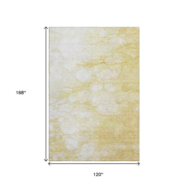 HomeRoots 10' Gold and Ivory Abstract Washable Area Rug – UV Protected, Stain Resistant, Perfect for High-Traffic Homes 656765