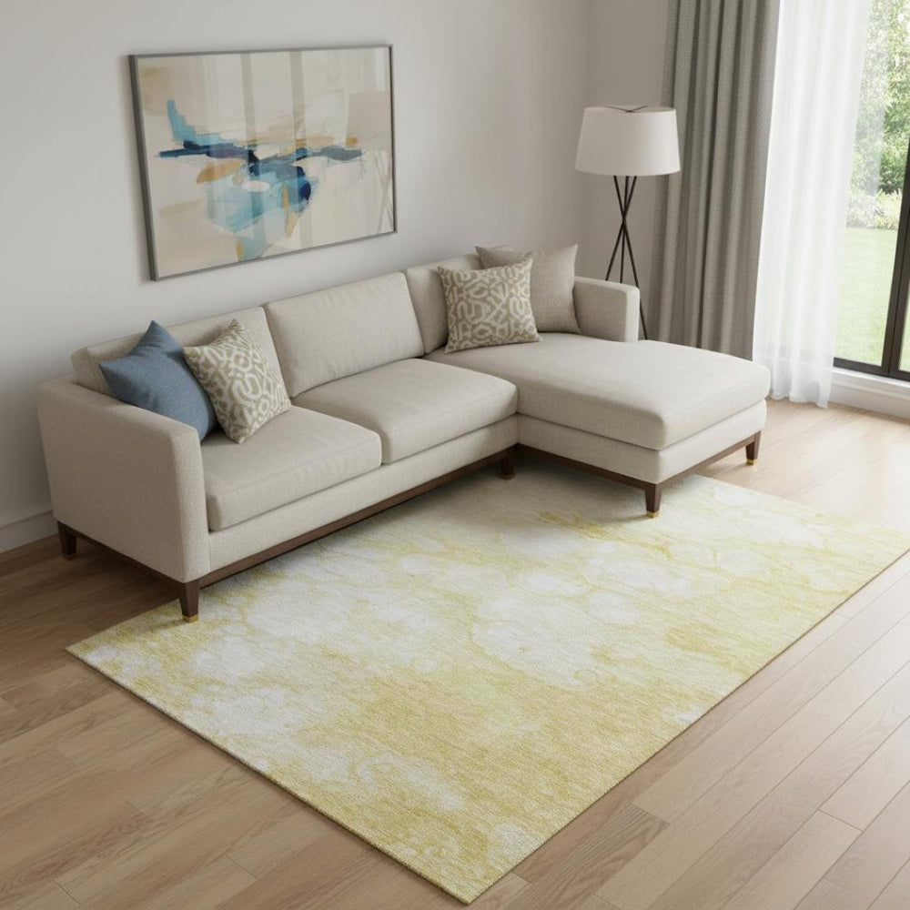 HomeRoots 10' Gold and Ivory Abstract Washable Area Rug – UV Protected, Stain Resistant, Perfect for High-Traffic Homes 656765