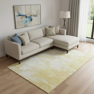 HomeRoots 10' Gold and Ivory Abstract Washable Area Rug – UV Protected, Stain Resistant, Perfect for High-Traffic Homes 656765