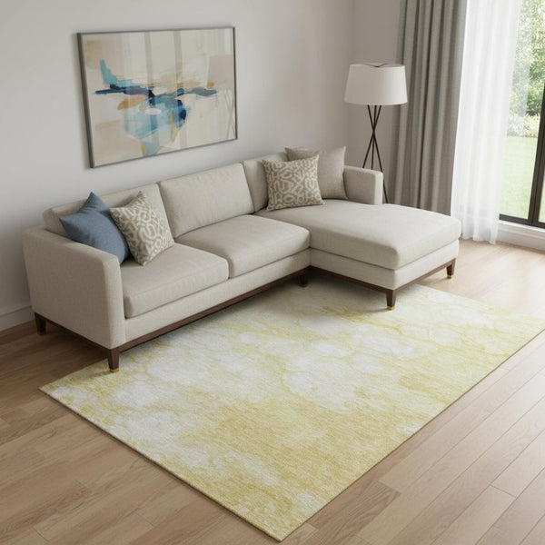HomeRoots 10' Gold and Ivory Abstract Washable Area Rug – UV Protected, Stain Resistant, Perfect for High-Traffic Homes 656765