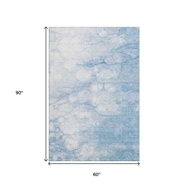 HomeRoots 5' X 8' Sky Blue & Ivory Abstract Area Rug - Washable, UV Protected, Stylish & Durable for Any Space 656767