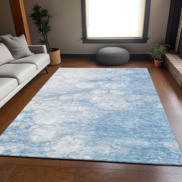 HomeRoots 5' X 8' Sky Blue & Ivory Abstract Area Rug - Washable, UV Protected, Stylish & Durable for Any Space 656767