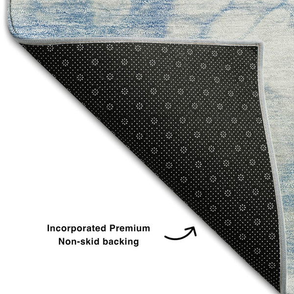 HomeRoots 5' X 8' Sky Blue & Ivory Abstract Area Rug - Washable, UV Protected, Stylish & Durable for Any Space 656767