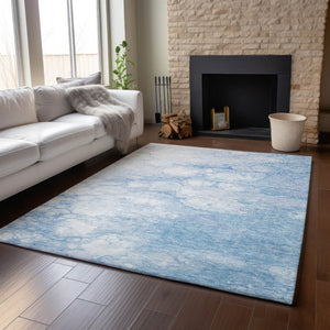 HomeRoots 5' X 8' Sky Blue & Ivory Abstract Area Rug - Washable, UV Protected, Stylish & Durable for Any Space 656767