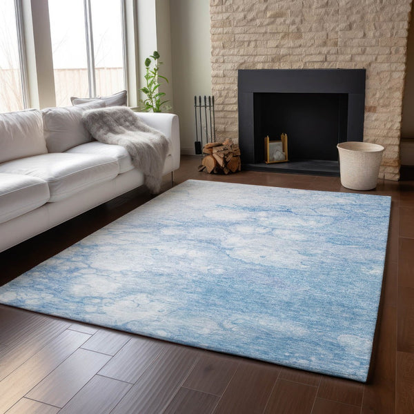 HomeRoots 5' X 8' Sky Blue & Ivory Abstract Area Rug - Washable, UV Protected, Stylish & Durable for Any Space 656767