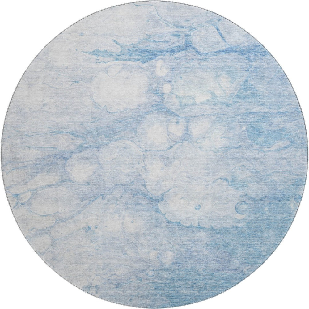 HomeRoots 8' Sky Blue & Ivory Abstract Round Rug – Washable, UV Protected, Durable for High-Traffic Homes 656768