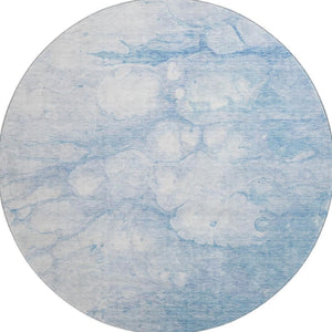 HomeRoots 8' Sky Blue & Ivory Abstract Round Rug – Washable, UV Protected, Durable for High-Traffic Homes 656768