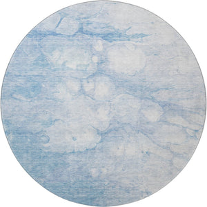 HomeRoots 8' Sky Blue & Ivory Abstract Round Rug – Washable, UV Protected, Durable for High-Traffic Homes 656768