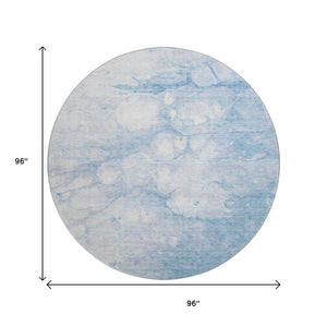 HomeRoots 8' Sky Blue & Ivory Abstract Round Rug – Washable, UV Protected, Durable for High-Traffic Homes 656768