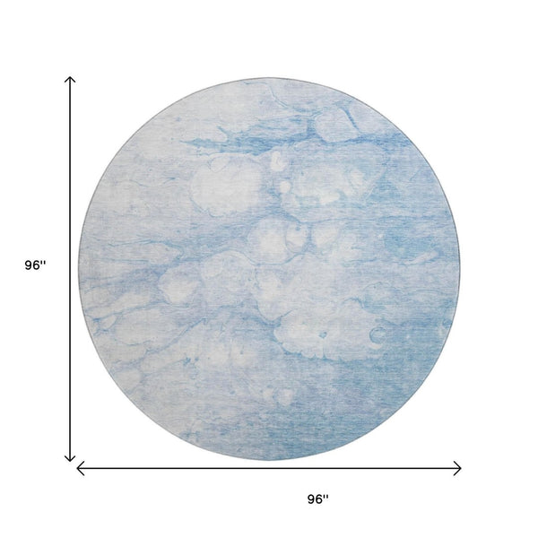 HomeRoots 8' Sky Blue & Ivory Abstract Round Rug – Washable, UV Protected, Durable for High-Traffic Homes 656768