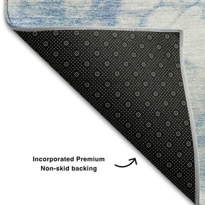 HomeRoots 8' X 10' Sky Blue And Ivory Abstract Washable Area Rug - Durable, UV-Protected, and Stylish for Any Room 656769