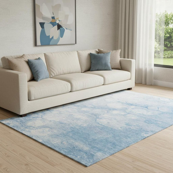 HomeRoots 9' X 12' Sky Blue & Ivory Abstract Washable Area Rug - Stylish, Stain Resistant, UV Protected Design 656770