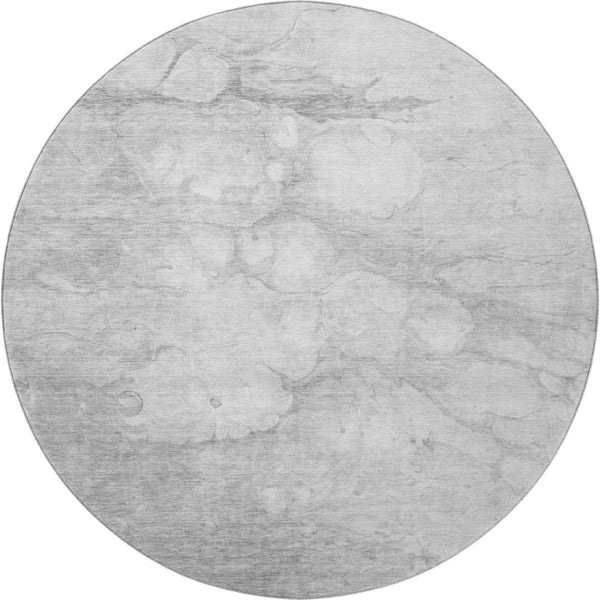 HomeRoots 8' Silver and Gray Abstract Round Rug - Washable, UV Protected, Perfect for High-Traffic Areas! 656774