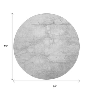 HomeRoots 8' Silver and Gray Abstract Round Rug - Washable, UV Protected, Perfect for High-Traffic Areas! 656774