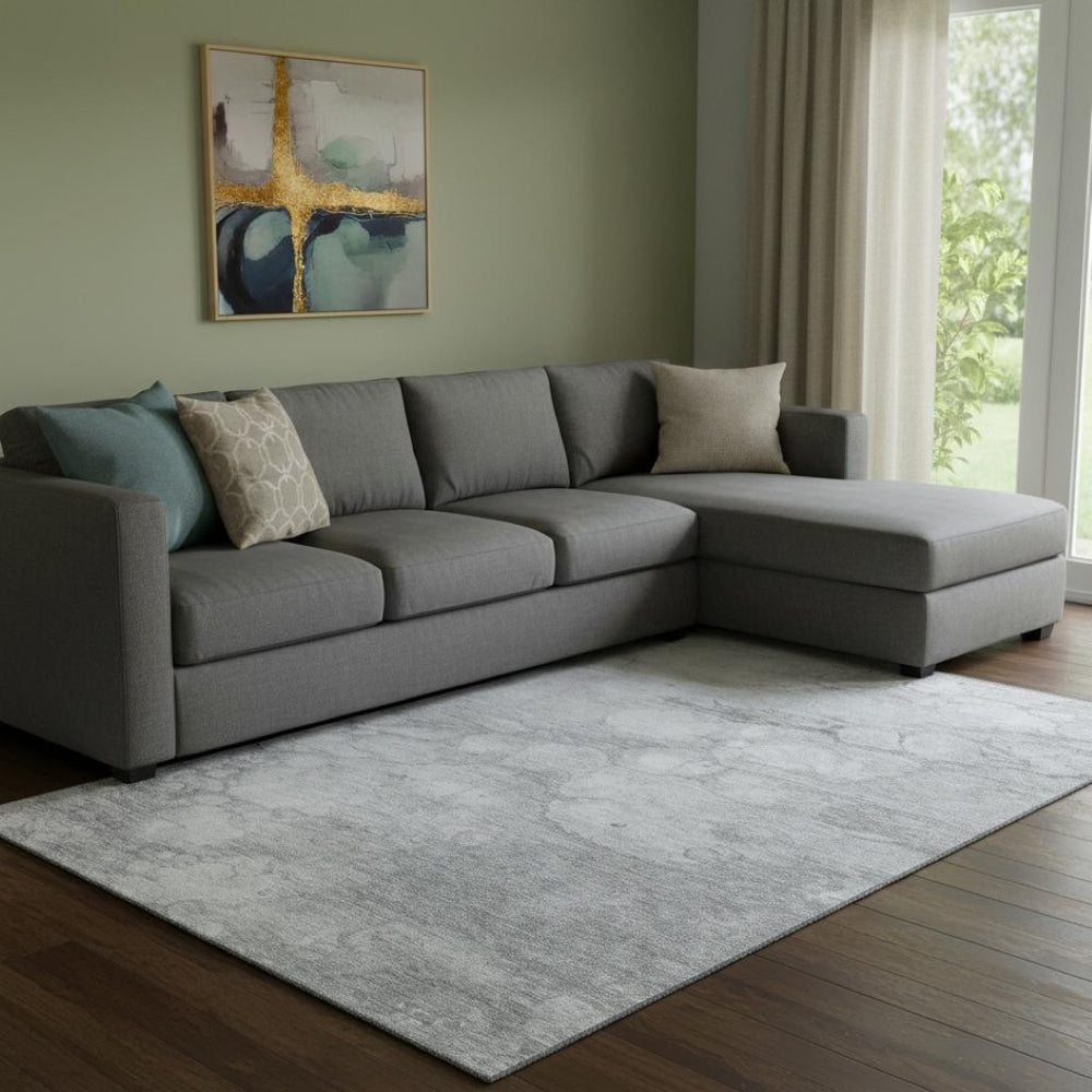 HomeRoots 8' X 10' Silver And Gray Abstract Washable Area Rug – Durable, Stylish, UV-Protected for High-Traffic Spaces 656775