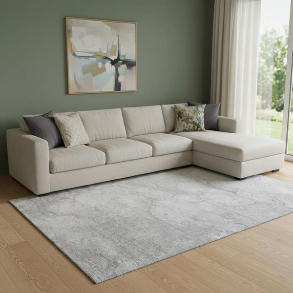 HomeRoots 9' X 12' Elegant Silver & Gray Abstract Washable Area Rug - UV Protected, Stain-Resistant, Durable Design 656776