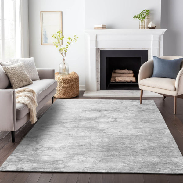HomeRoots 10' X 14' Silver and Gray Abstract Area Rug – Washable, UV-Protected, Stylish for High-Traffic Spaces 656777