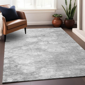 HomeRoots 10' X 14' Silver and Gray Abstract Area Rug – Washable, UV-Protected, Stylish for High-Traffic Spaces 656777