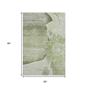 HomeRoots 5' X 8' Artichoke Green Floral Area Rug - Stain-Resistant, UV Protected, Perfect for High-Traffic Spaces 656779