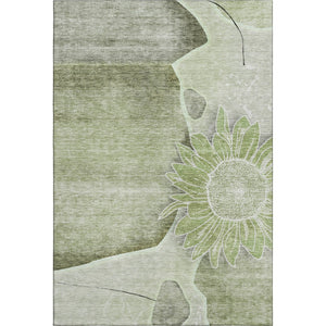 HomeRoots 5' X 8' Artichoke Green Floral Area Rug - Stain-Resistant, UV Protected, Perfect for High-Traffic Spaces 656779