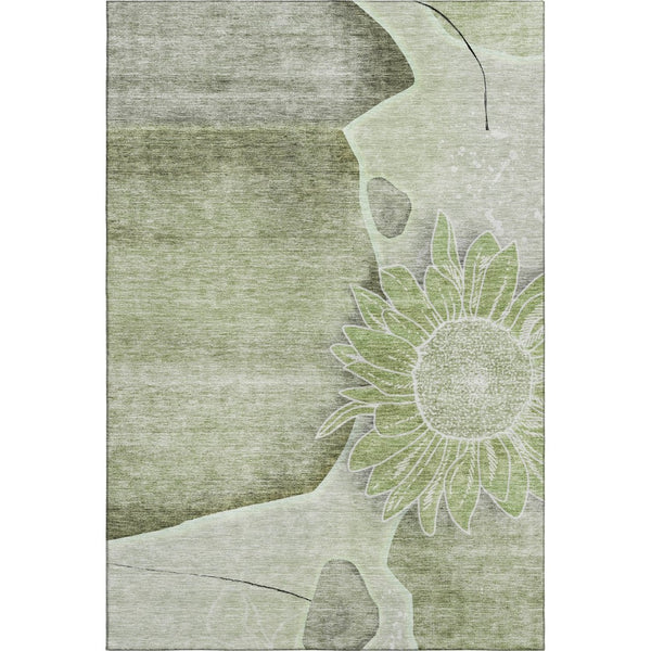 HomeRoots 5' X 8' Artichoke Green Floral Area Rug - Stain-Resistant, UV Protected, Perfect for High-Traffic Spaces 656779