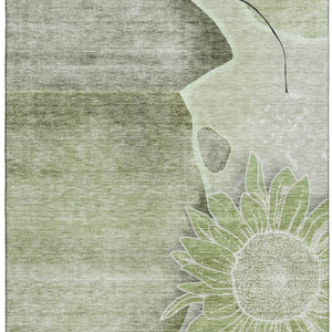 HomeRoots 5' X 8' Artichoke Green Floral Area Rug - Stain-Resistant, UV Protected, Perfect for High-Traffic Spaces 656779