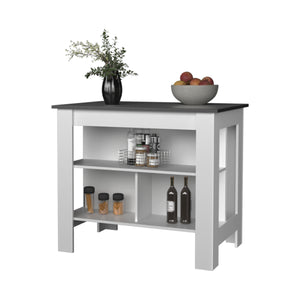 English Elm Aztec Melamine Kitchen Island with Open Storage, Grey & White Finish, 3 Shelves, Compact Stylish Hub B128P237160