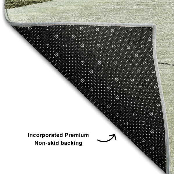 HomeRoots 8' Washable Round Rug in Artichoke Green, Gray & Ivory - UV Protected, Stain-Resistant Floral Design 656780