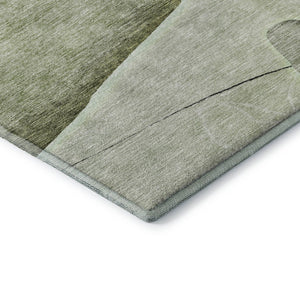 HomeRoots 8' Washable Round Rug in Artichoke Green, Gray & Ivory - UV Protected, Stain-Resistant Floral Design 656780