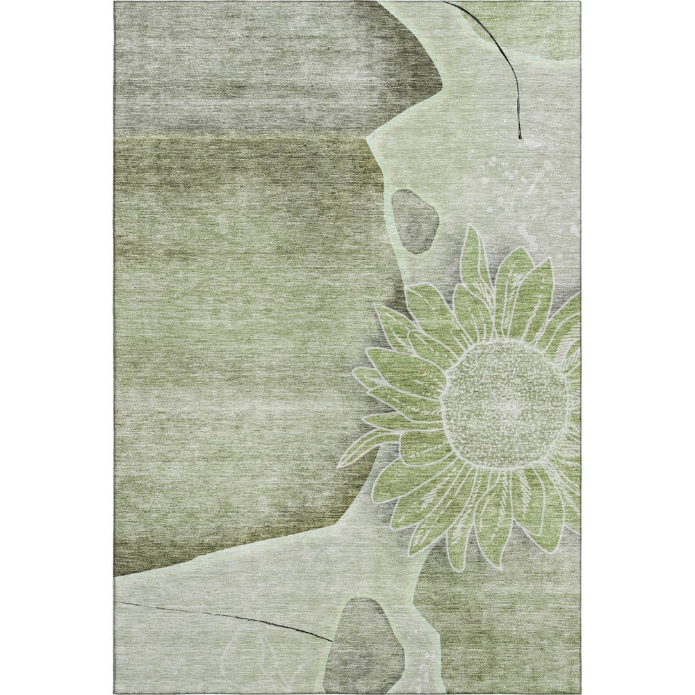 HomeRoots 8' X 10' Artichoke Green Floral Area Rug - Washable, UV-Protected, Ideal for High-Traffic Rooms 656781