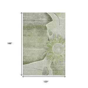 HomeRoots 10' X 14' Artichoke Green Floral Area Rug - Washable, Stain-Resistant, UV Protected for Busy Homes 656783