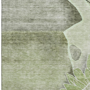 HomeRoots 10' X 14' Artichoke Green Floral Area Rug - Washable, Stain-Resistant, UV Protected for Busy Homes 656783