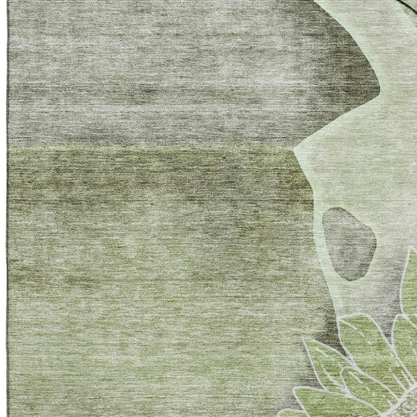 HomeRoots 10' X 14' Artichoke Green Floral Area Rug - Washable, Stain-Resistant, UV Protected for Busy Homes 656783